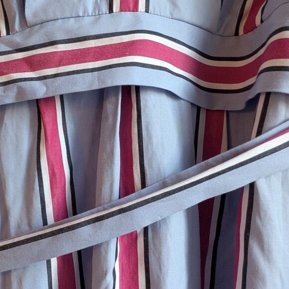 SANDRO Paris Mellow Stripe Blue Red Wrap Midi Shirt Dress Lace Inserts Size S - Picture 14 of 15